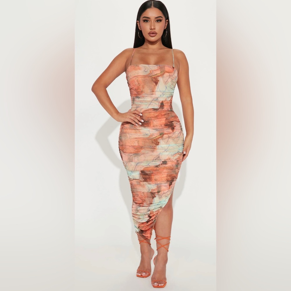 Aryana Mesh Midi Dress - Mint/combo